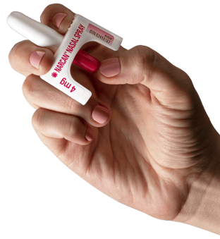 Hand holding Narcan® Nasal Spray